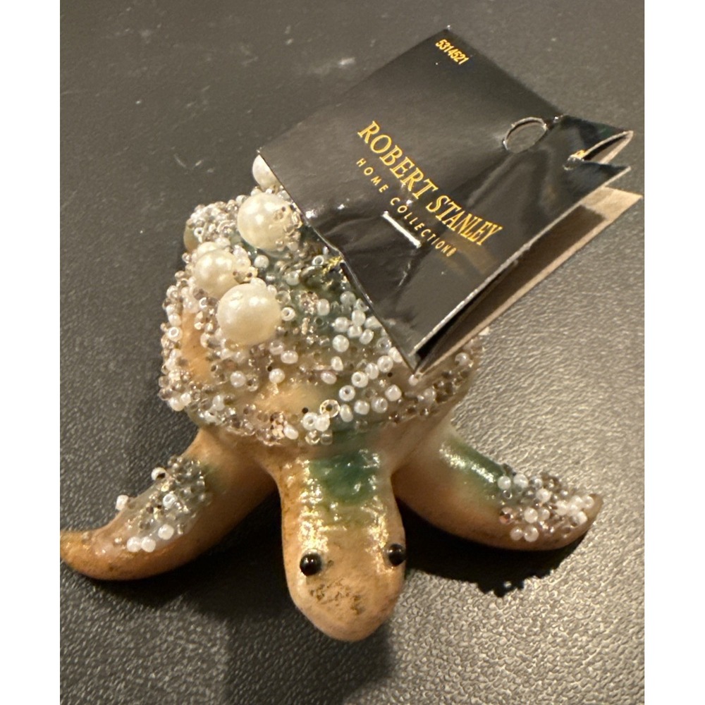 Robert Stanley Turtle Tortoise Pearl Glitter Glass Christmas Ornament NEW